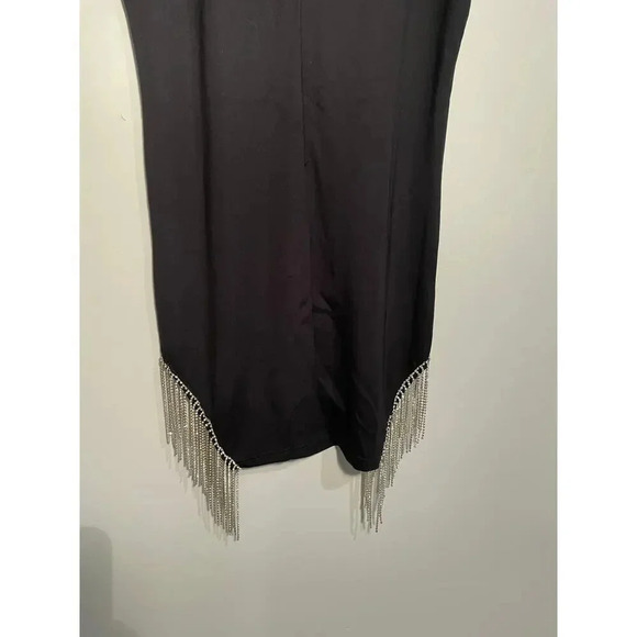 Pink‎ Lily Black Mock Neck Mini Dress with Rhinestone Tassels - Picture 8 of 10